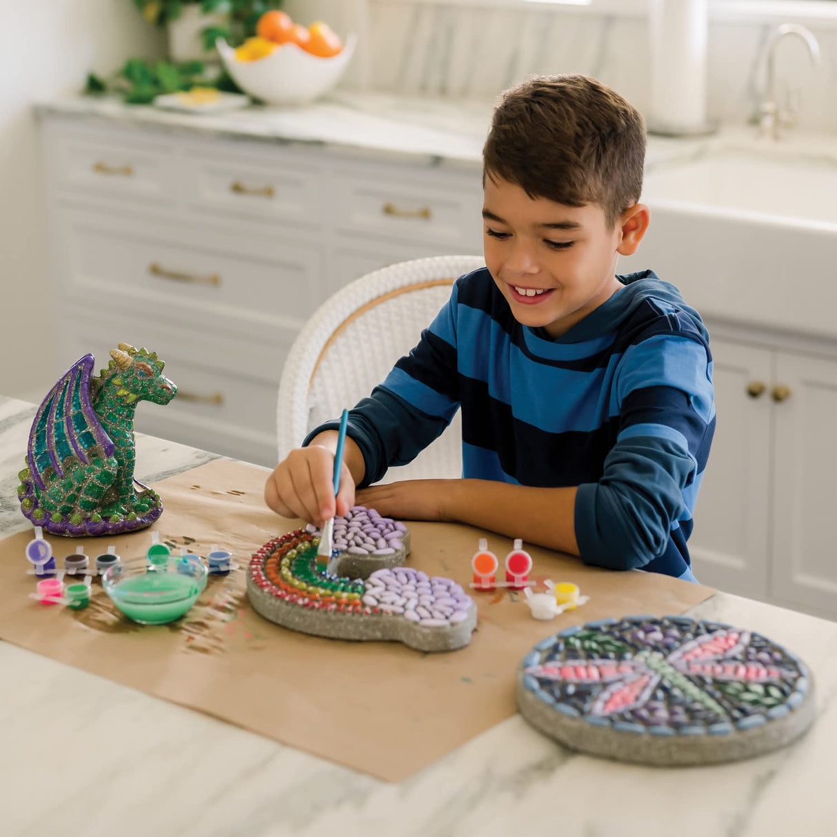 MindWare Paint Your Own Stepping Stone: Dragonfly - Paint Your Own Stepping Stones for Kids Craft Kit Includes Paint, Brushes and Instructions MindWare