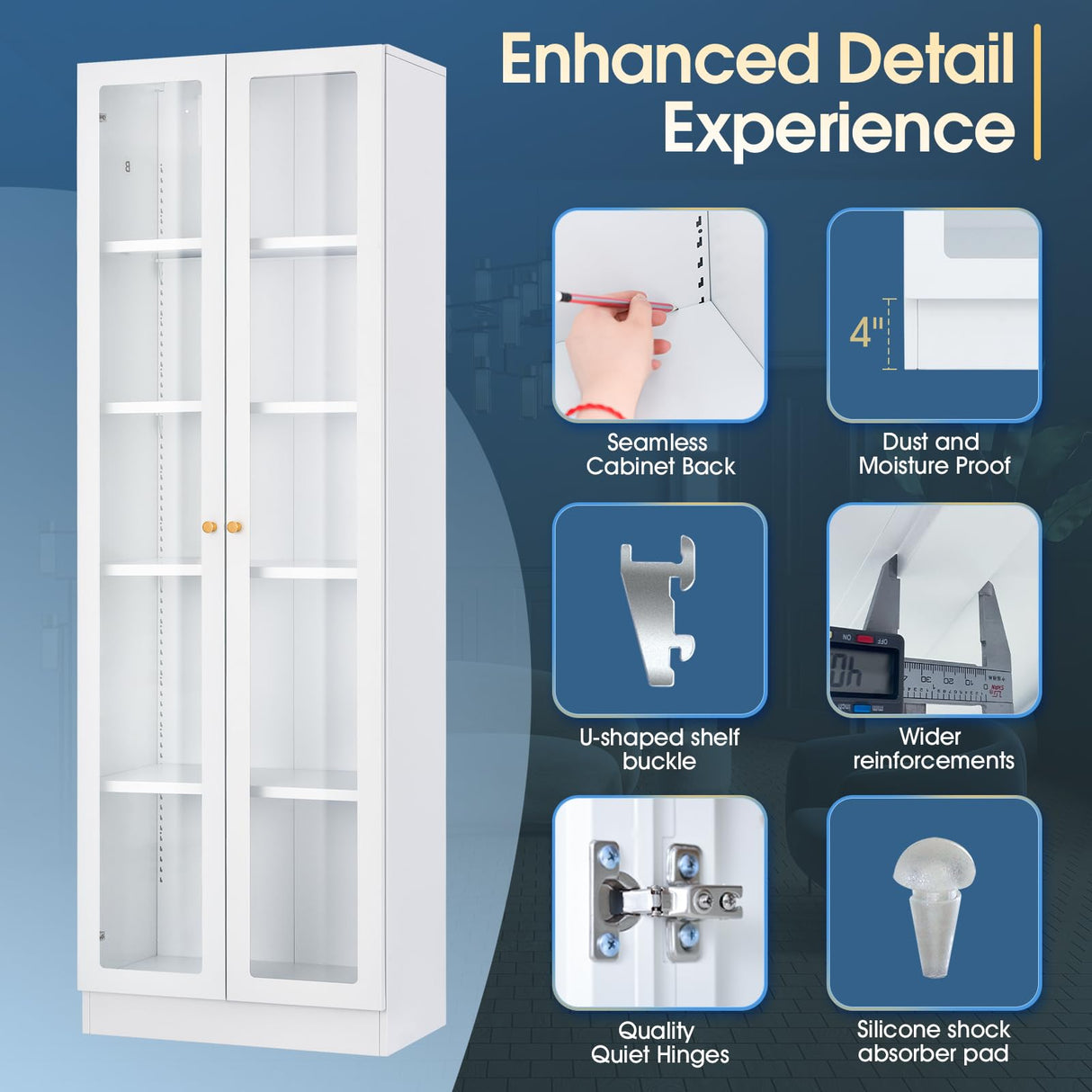 IRONMIX Modern Display Cabinet with Doors, Metal Curio Display Cabinet with Adjustable Shelves, 70.87" H China Cabinet, White Book Shelf with Storage Cabinet for Home Office Living Room IRONMIX