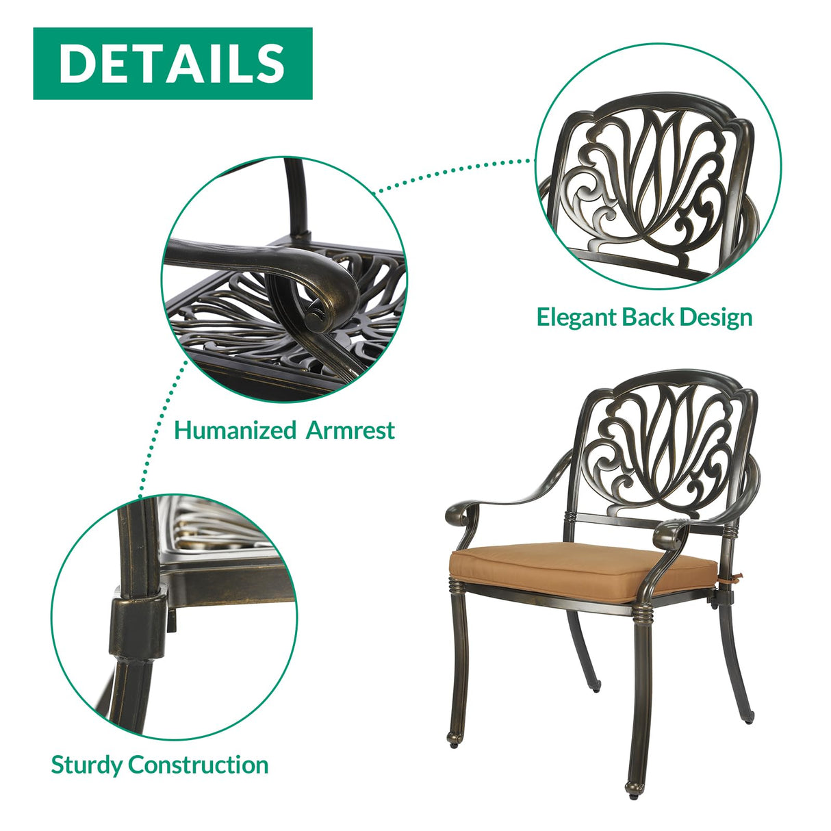 VIVIJASON 9-Piece Patio Furniture Dining Set, Rust-Free Cast Aluminum Outdoor Conversation Set, Include 8 Cushioned Chairs & 61" Round Dining Table with 31" Lazy Susan, Umbrella Hole, Khaki VIVIJASON