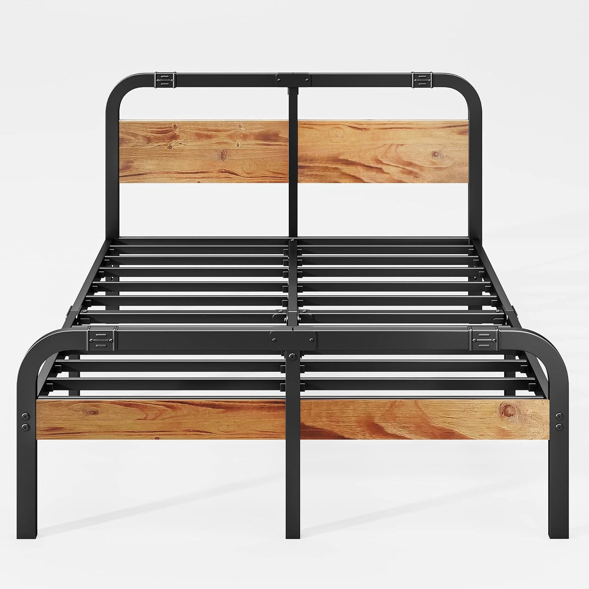 ZIYOO Industrial Style Metal King Bed Frame with Solid Wood Headboard and Footboard, 14 Inch High Heay Duty Steel Slats Support No Box Spring Needed,Easy Assembly Structure ZIYOO