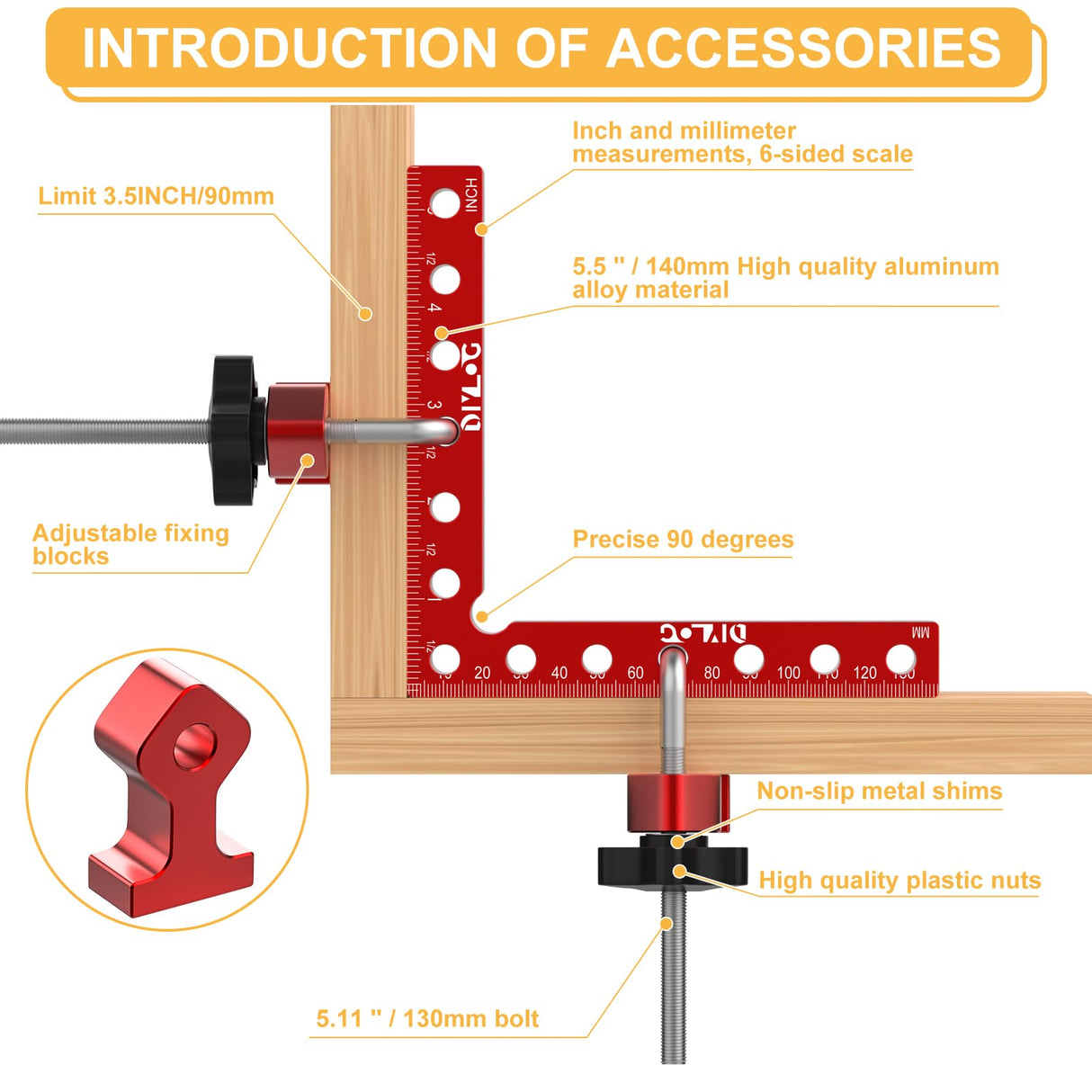 DIYLOG Corner Clamp for Woodworking with Box, 90 Degree Clamp, Corner Clamp, Right Angle Clamp Woodworking Tools 4 Pack 5.5"*5.5" Aluminum Positioning, Wood Working Tools and Equipment, wood clamps Diylog
