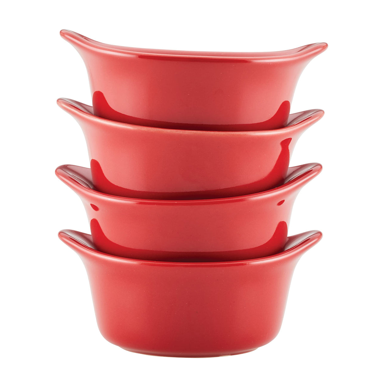 Rachael Ray Solid Glaze Ceramics Round Ramekins/Dipping Cup Set, 4 Piece, Red Rachael Ray