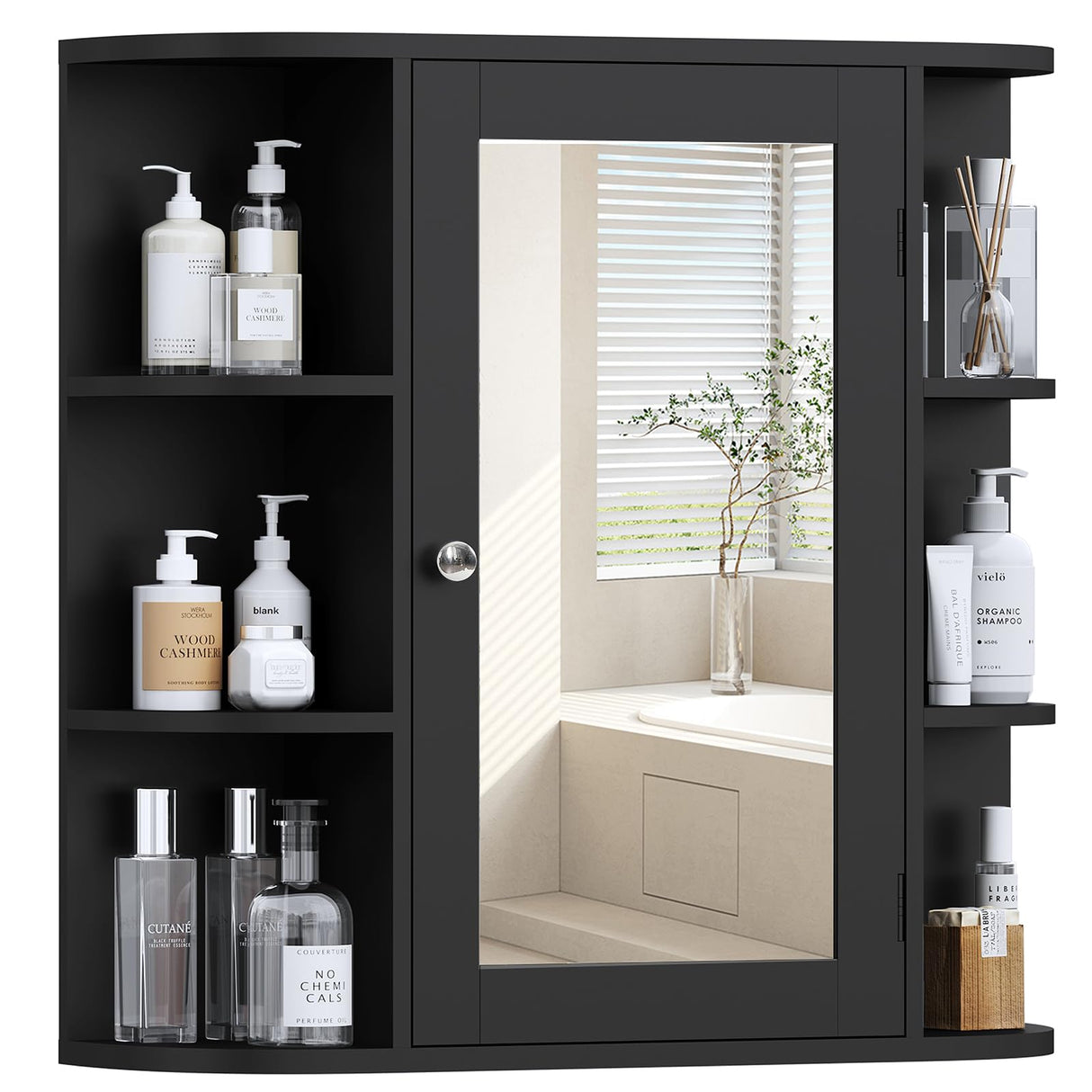 TEENFON Medicine Cabinet Mirror with Door & Adjustable Shelves, Bathroom Medicine Cabinet with Mirror, Medicine Cabinets for Bathroom, Black TEENFON