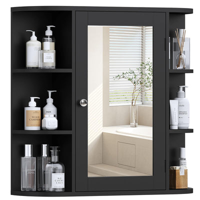 TEENFON Medicine Cabinet Mirror with Door & Adjustable Shelves, Bathroom Medicine Cabinet with Mirror, Medicine Cabinets for Bathroom, Black