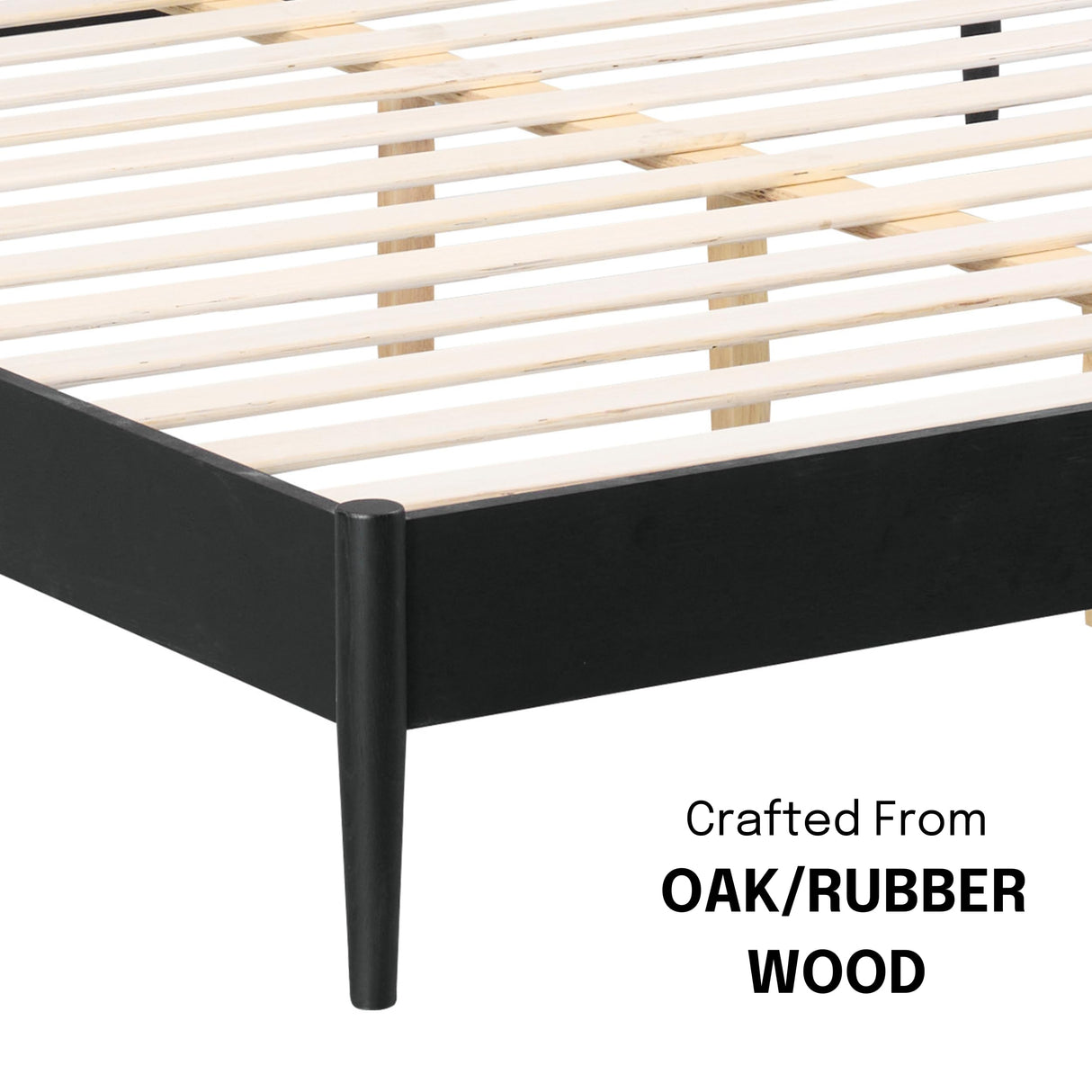 NTC Lupin Wooden Bed Frame with Headboard and Natural Rattan, Solid Oak Foundation with Silent Slats, 1000 Lb Capacity, Effortless Assembly, King - Burnt Black NTC