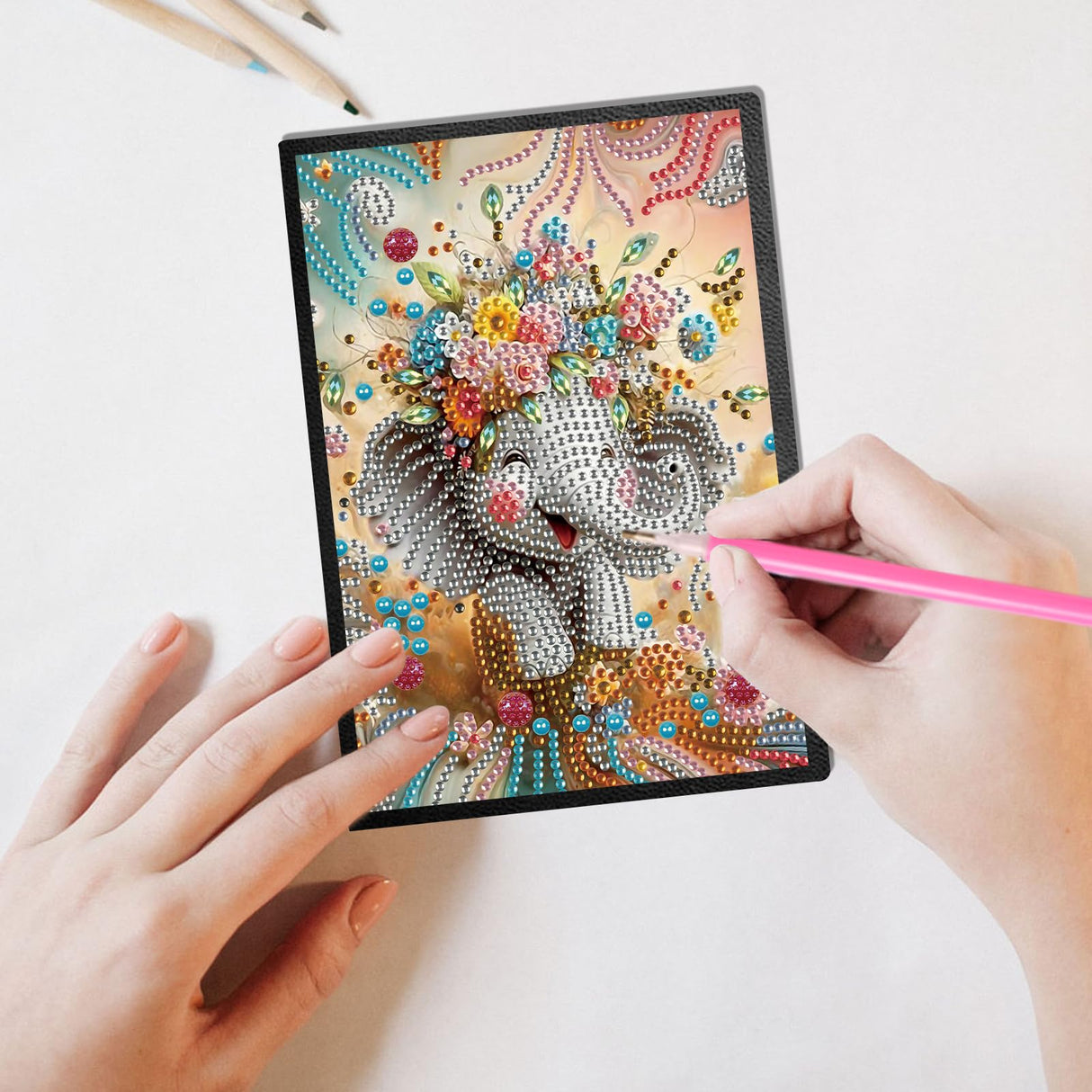 DCIDBEI Diamond Painting Notebook A5 Blank Diamond Art Notebooks Diamond Painting Elephant Flower Anime Notebook Writing Hardcover Diary Sketchbook Diamond Painting Note Book Christmas DCIDBEI