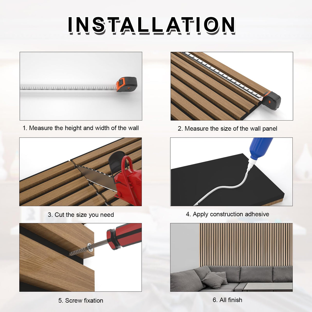 NeatiEase Wood Panels for Wall, 4-Piece 96" x 12.6" Soundproof Wood Slat Wall Panel for Interior Wall Decor Noise Cancelling, Wood Acoustic Wall Panels, Sound Absorbing Panel (Dark Walnut) NeatiEase