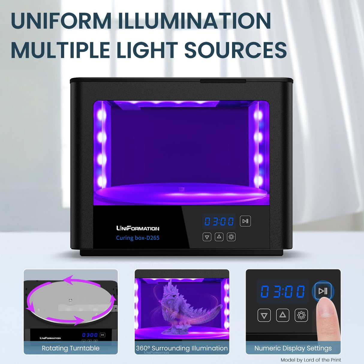 UniFormation UV Curing Machine 360°Turntable Resin Curing Station for LCD/DLP/SLA 3D Printed Models Uniformation