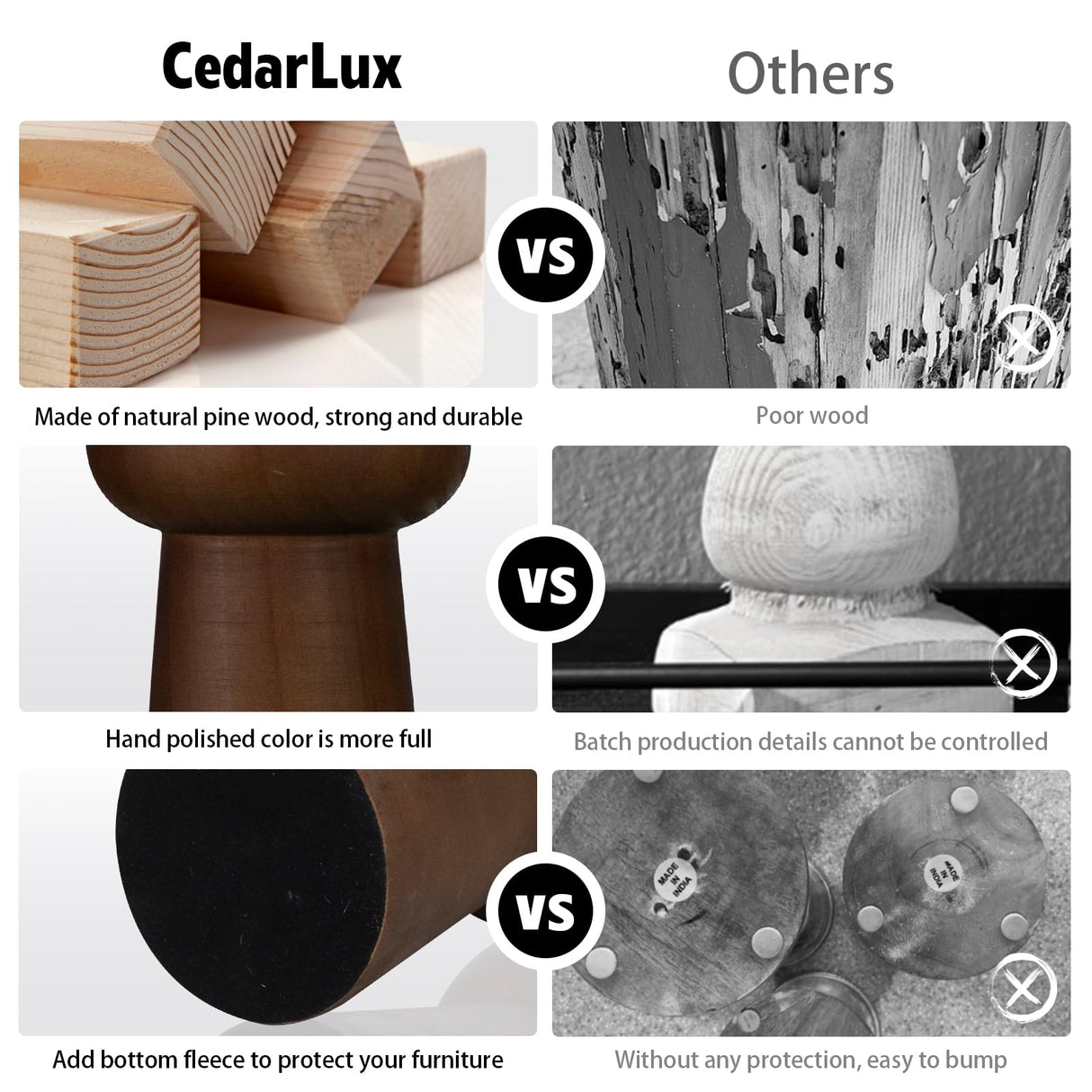 Pillar Candle Holders Set of 3, Wooden Candle Holders, Decorative Wood Candlestick Holders for Living Room, Table Centerpiece for Wedding, Christmas, Party, Home - 6", 8", 10" CEDARLUX