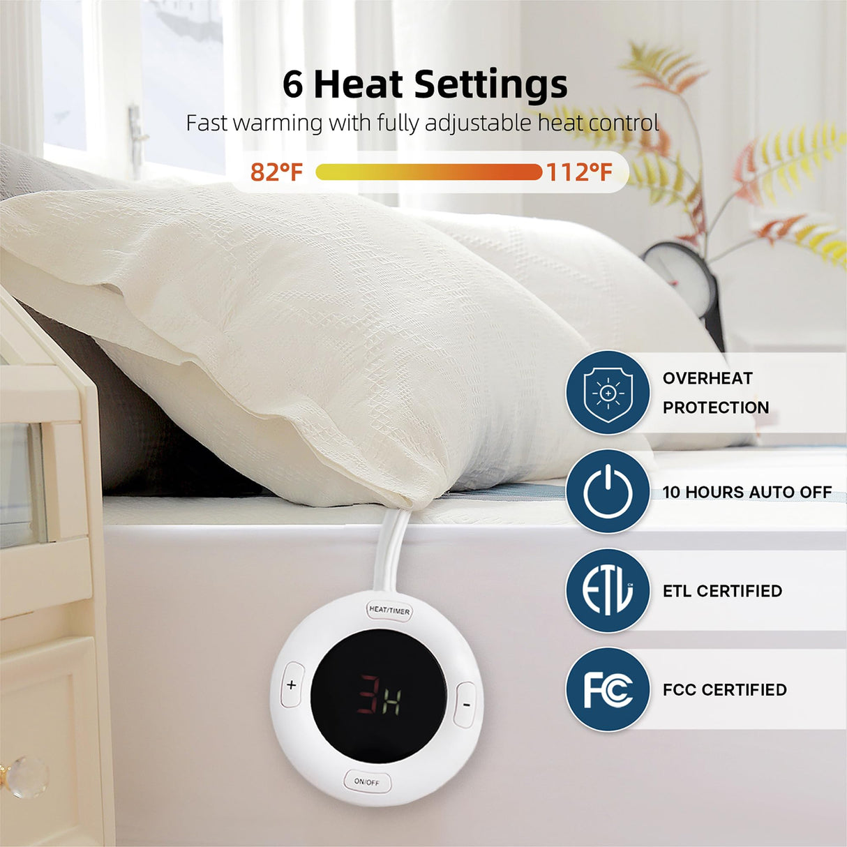 Gotcozy Heated Mattress Pad King Size Dual Control - Electric Mattress Pad Fit up to 15‘’ with 6 Heat Setting & 10 Hour Auto Off ETL Certified Machine Washable(Blue) GOTCOZY