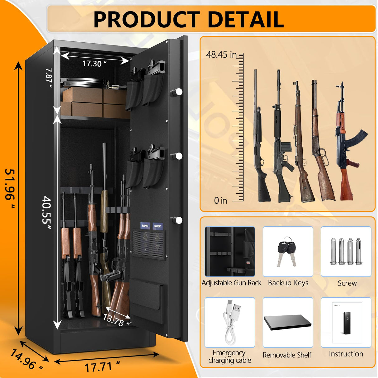 ANXINWEI 10-12 Gun Safe, Large Gun Safe for Rifles and Pistols, Quick Access Rifle Safe for Home, Dual Alarm Gun Cabinets for Rifles and Shotguns, Long Shotgun Safe with Mute Mode ANXINWEI