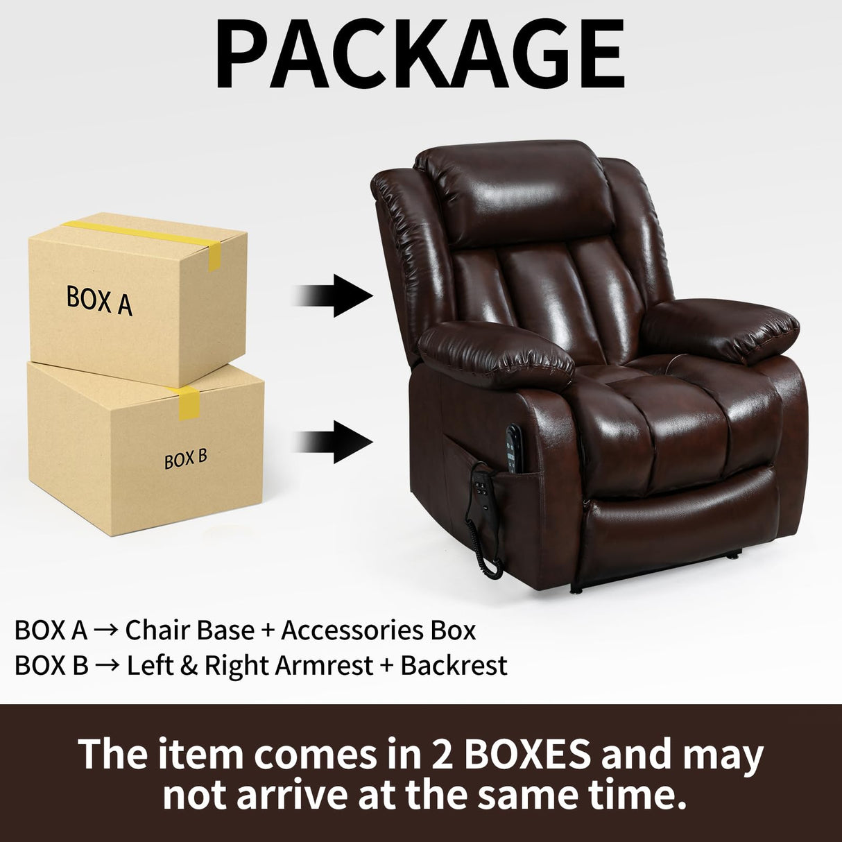 EZZUP Power Lift Chairs for Elderly, Dual Motor Oversized Recliner with 8-Point Vibration Massage and Lumbar Heating, Genuine Leather Electric Recliner Chairs, Antique Brown Recliner EZZUP