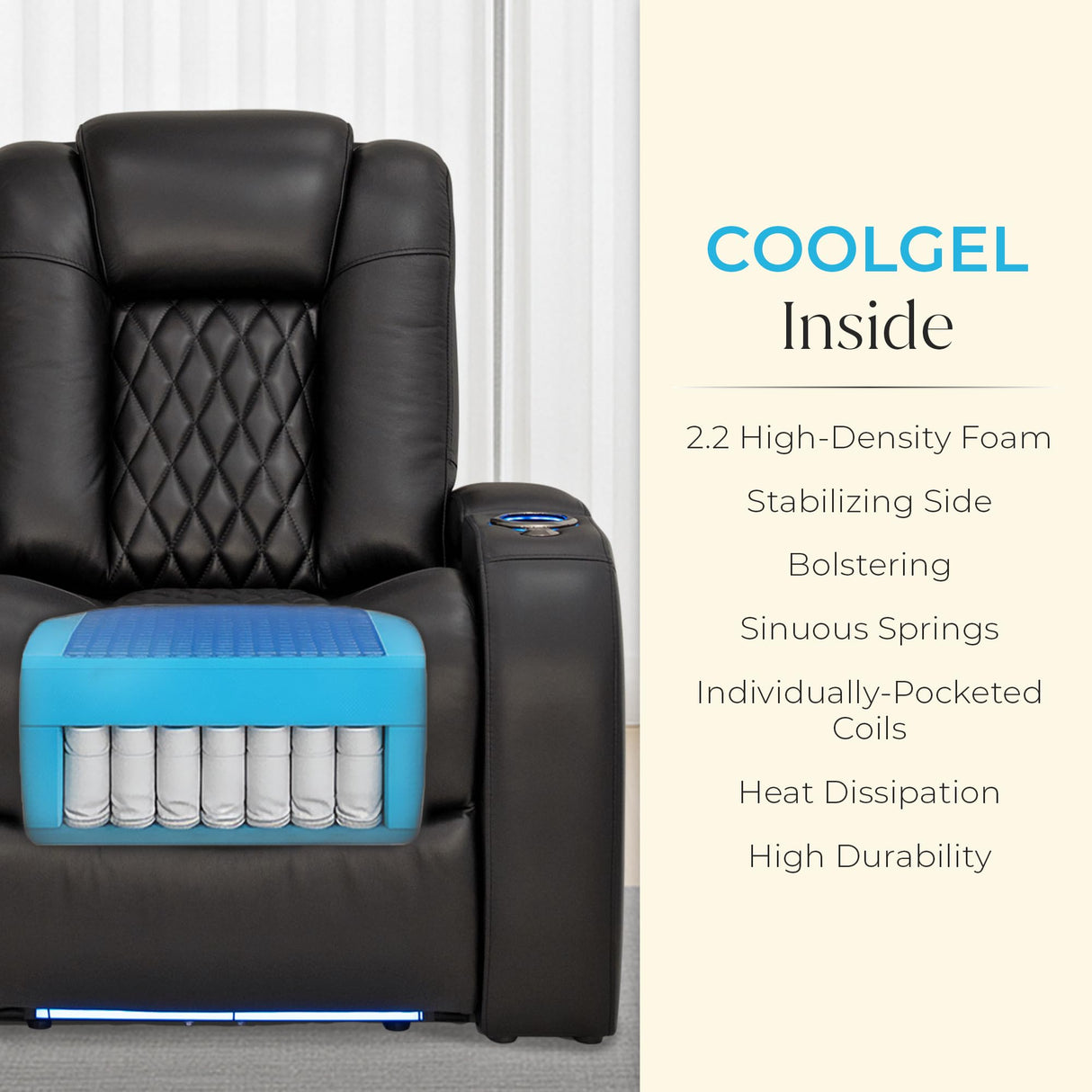 Seatcraft Virtuoso LT Zero-Gravity HeatZero Italian Leather Home Theater Seating, Heat & Massage, Power Headrest, Power Recline, Row of 5 Left Loveseat, Black Seatcraft