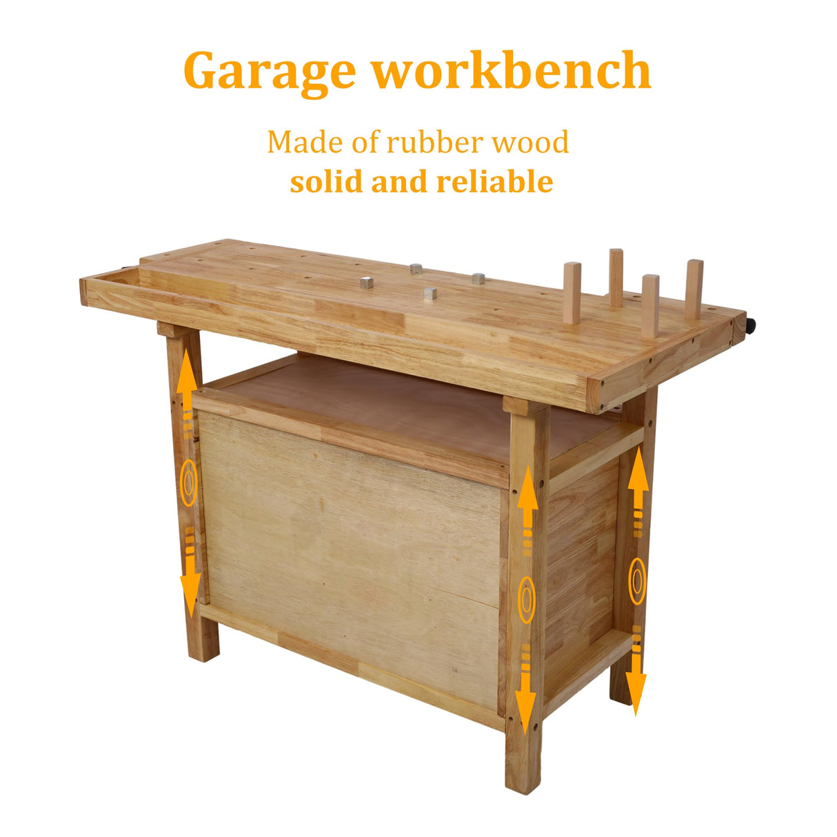 Olela Wood Workbench, Integrated Vise and Bench Dog Holes Garage Workbench with Drawers, 55 inches Heavy Duty Workbench Weight Capacity of 3300lbs (50"-3 Drawers and 1 Cabinet) Olela