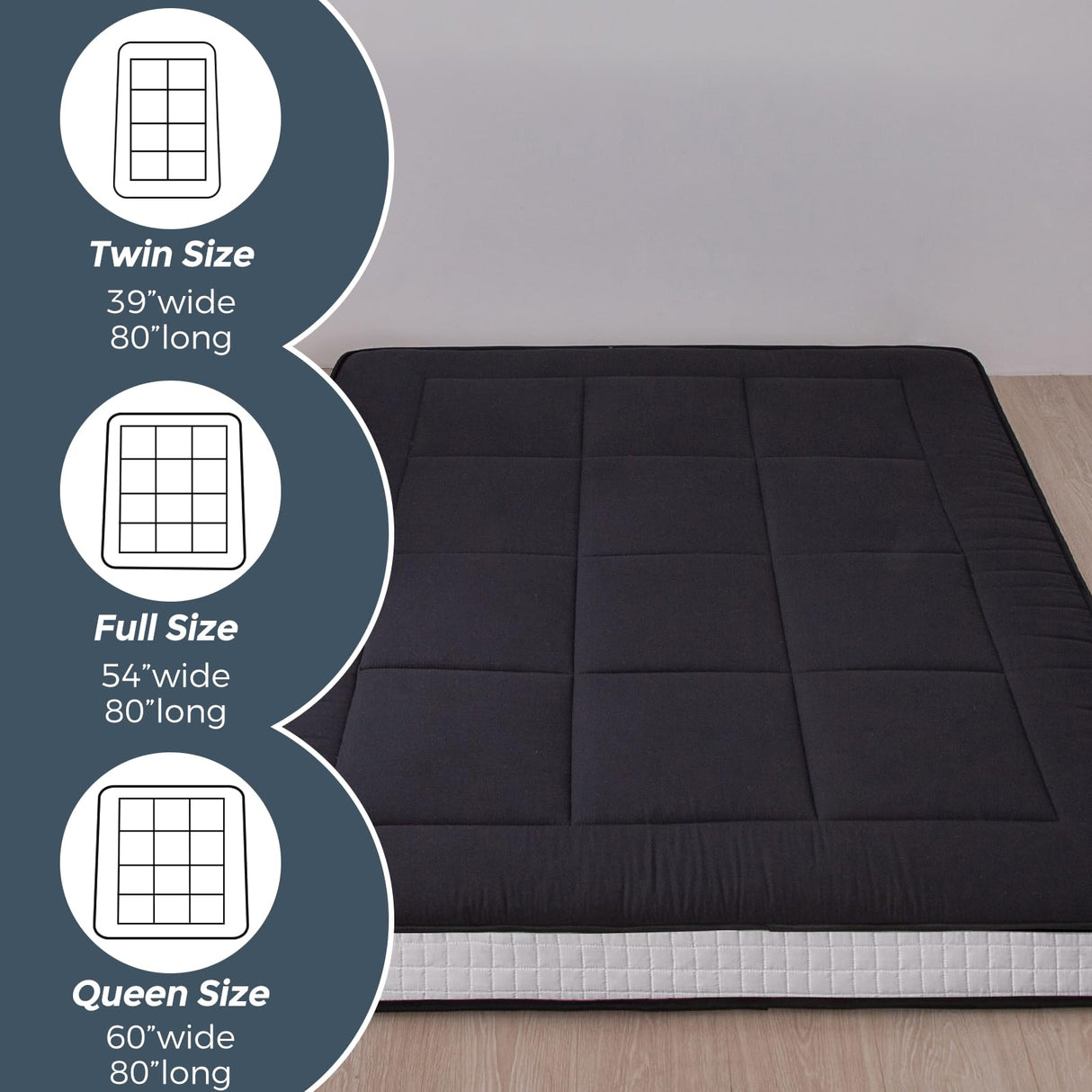 MAXYOYO 6" Extra Thick Floor Futon Mattress, Foldable Mattress Tatami Pad Floor Mattress for Adults Floor Bed Roll Up Mattress Guest Mattress, Black, Twin MAXYOYO
