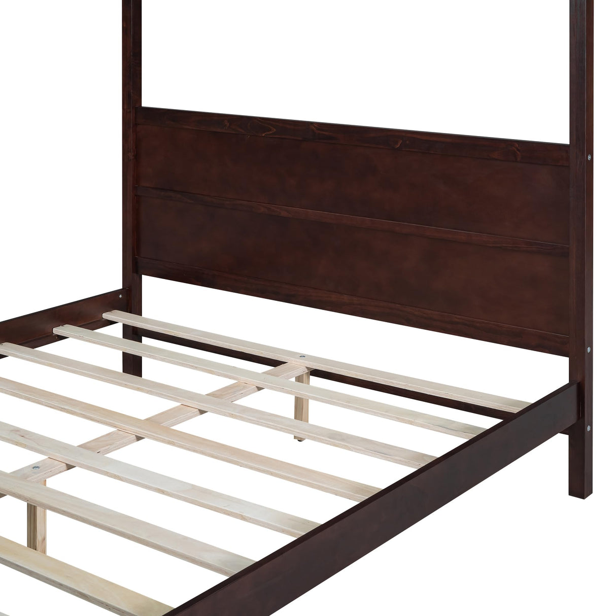 Merax Queen Size Canopy Bed with 4 Wood Legs, Queen Bed Frame Platform Frame with Headboard and Footboard, Under Bed Storage, Slat Support Leg, No Box Spring Needed, Espresso Merax