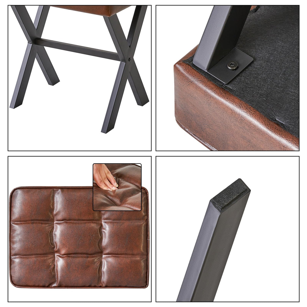 IBUYKE Square Makeup Stool with X-Leg Foot Rest, PU Footrest Stool, Ottoman Seat Vanity Stool, Multi-Use as Small Side Table, for Bedroom, Living Room, Dark Brown LG-71Z IBUYKE