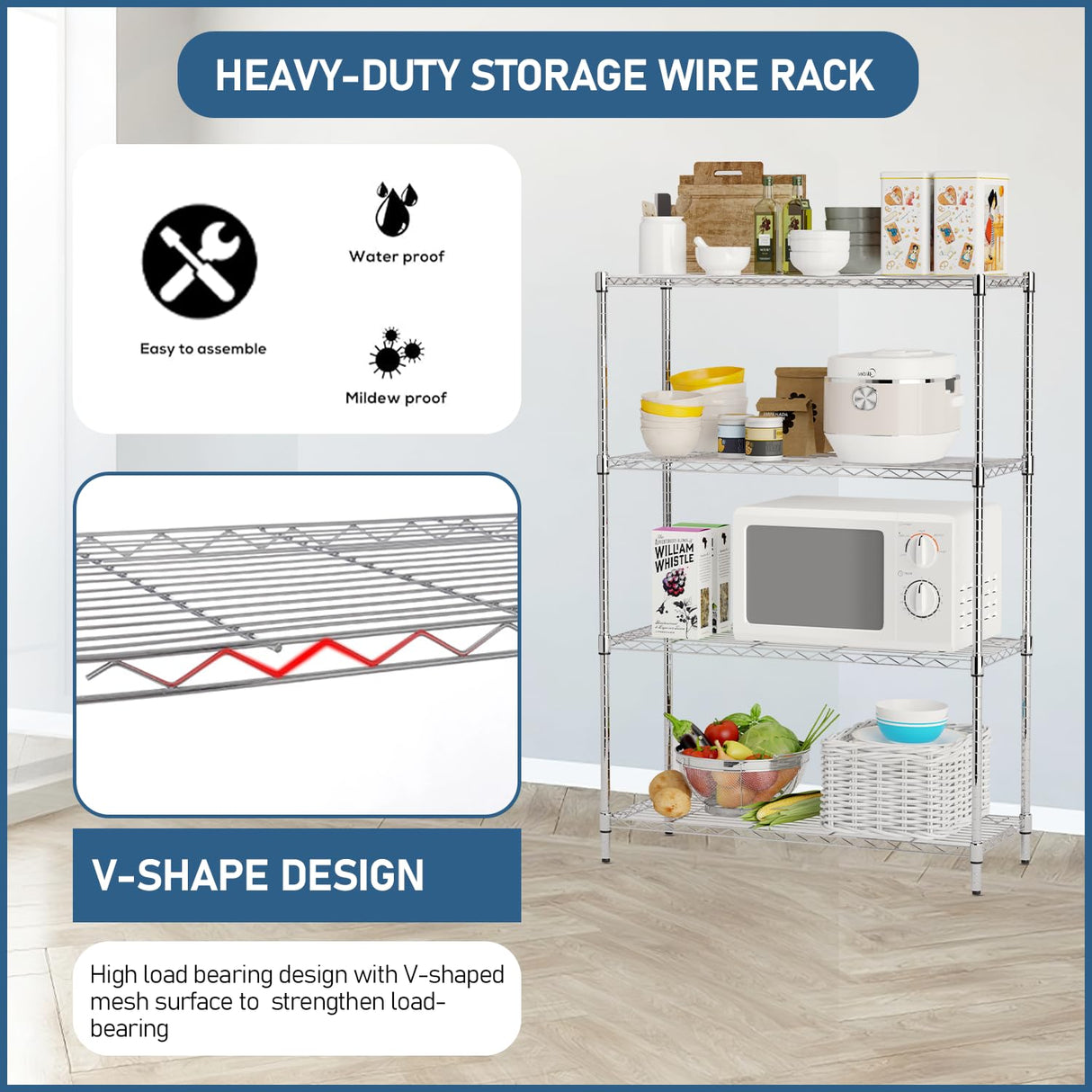 Dopinmin 4-Shelf NSF Wire Storage Shelves Shelf Unit 4 Tier Adjustable Garage Shelving Unit 1000LBS Capacity Garage Organizer Heavy Duty Wire Rack 36"x14"x54", Chrome Dopinmin