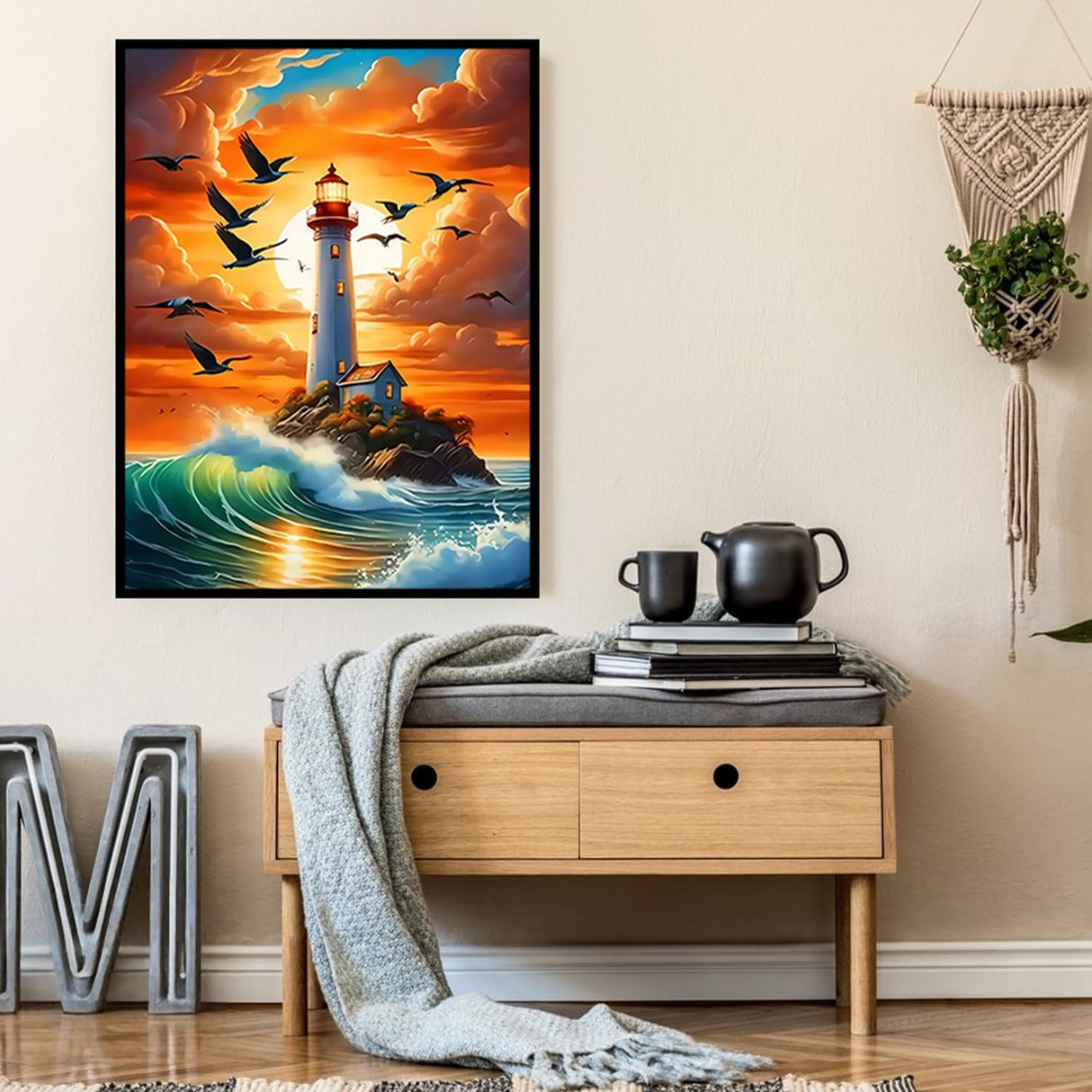 CHWGLFGG 5D Diamond Art Kits for Adults Beginners, Sunset Lighthouse Landscape Diamond Painting Kits, DIY Full Round Drill Paint by Diamonds Dot Gem Art for Adults, Home Wall Decor 12x16 Inch CHWGLFGG