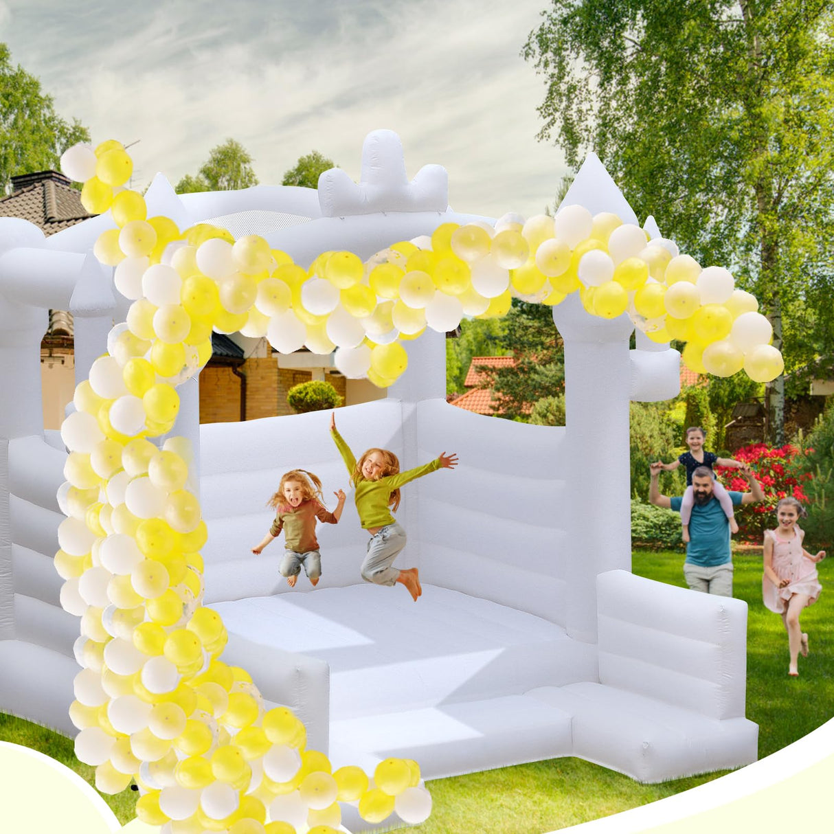 FINCOME White Bounce House, 13x13ft Inflatable Bounce House with Blower, Commercial Bounce Castle Large Bouncer Jumping Bouncy House for Kids Adults Wedding Birthday Party Celebrations Indoor Outdoor FINCOME