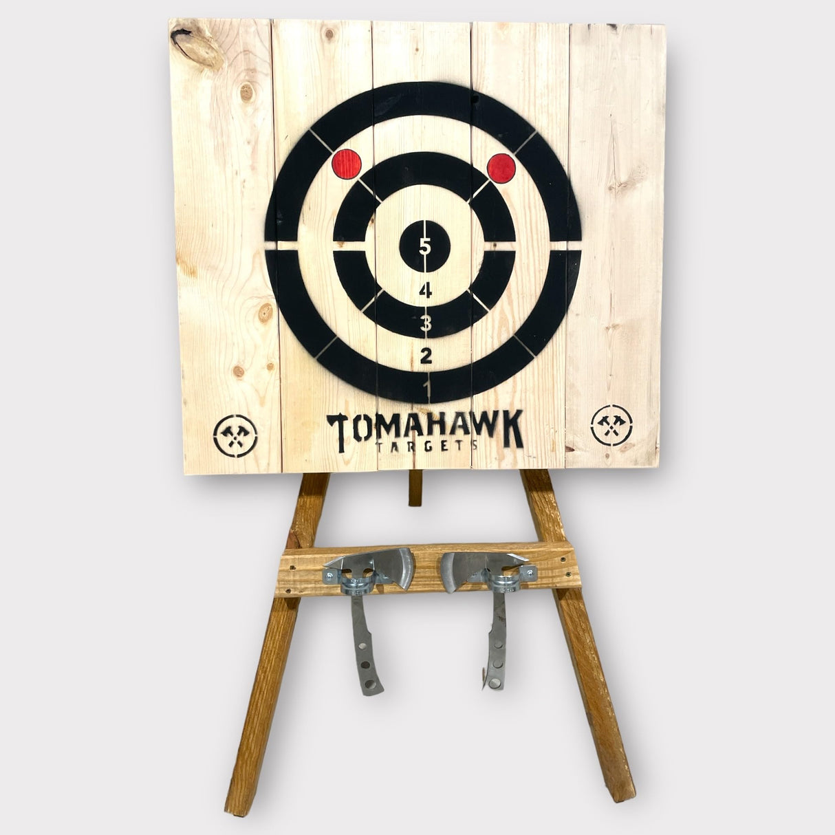 Tomahawk Targets - Large 4 Ring Wooden Axe and Knife Throwing Tripod Target Board and Stand, 4ft Tall (Axes not Included) WoodArtSupply