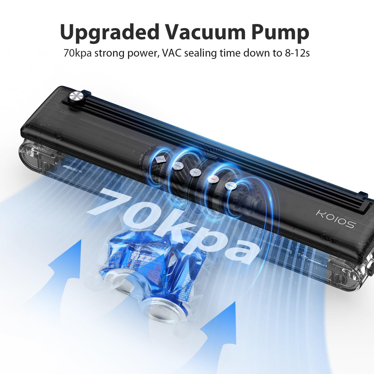 KOIOS Vacuum Sealer Machine, Automatic Food Sealer with Cutter, Dry & Moist Modes, Compact Design Powerful Suction Air Sealing System with 10 Sealing Bags & Air Suction Hose KOIOS