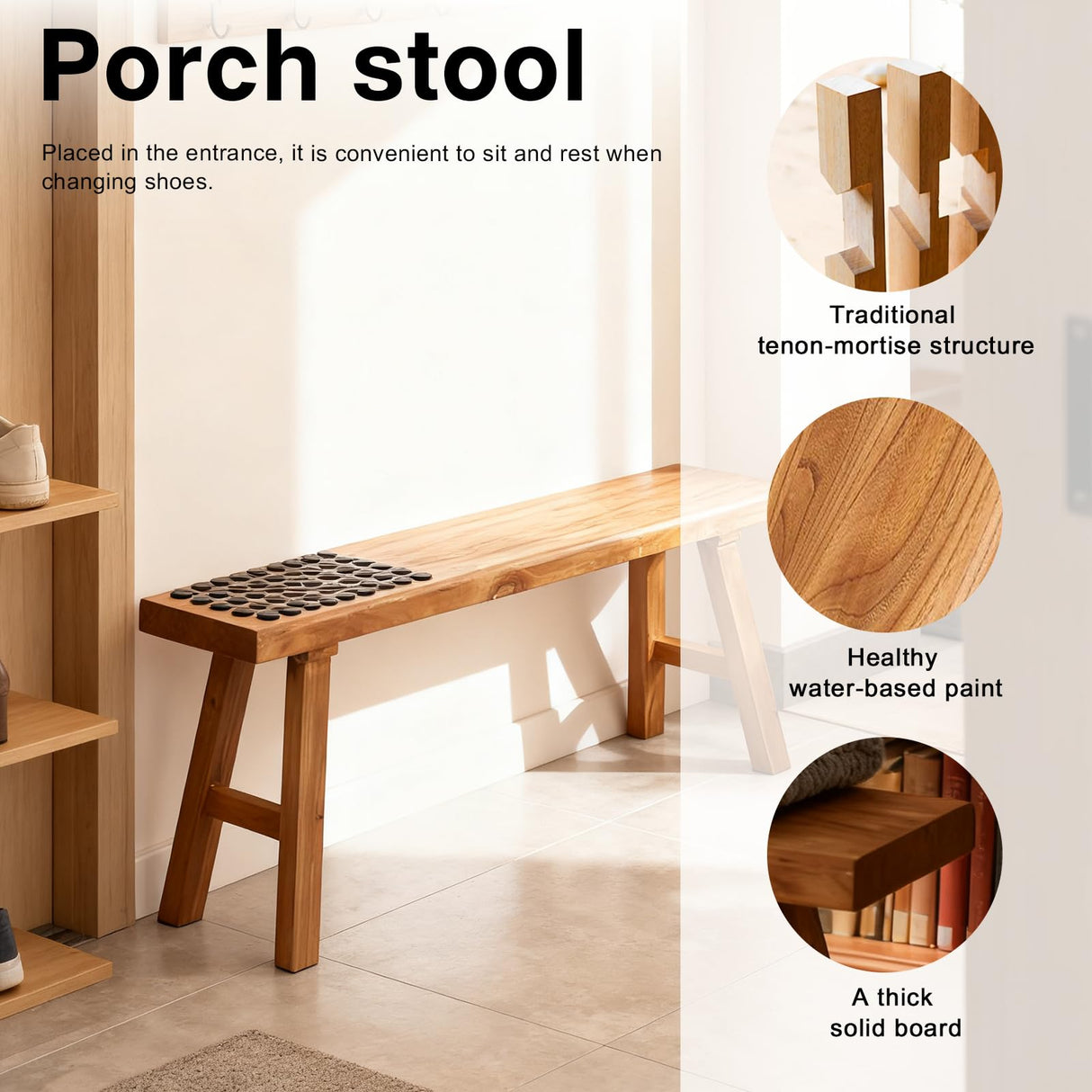 CANYIHB Front Entryway Bench Indoor Hallway Bedroom End of Bed Farm House Rustic Dining Table Vintage Narrow Noodle Bench Solid Wood (L 31.5″x10.2″W x 17.7″H) CANYIHB