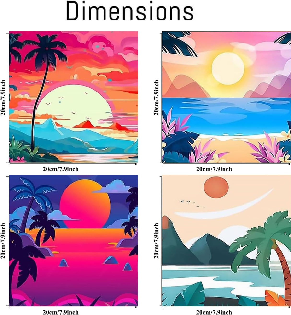 Fuinkqe 4 Pack Paint by Numbers for Adults and Kids Beginner, Landscape-Beach DIY Acrylic Painting Paint by Numbers Kits on Canvas for Kids Ages 4-8-12 Perfect for Gift Home Wall Decor(8x8in) Fuinkqe