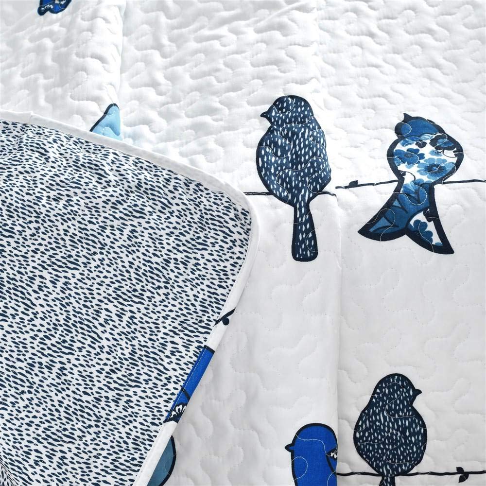 Lush Decor Rowley Birds Reversible Throw Blanket, 50" W x 60" L, Navy - Throw Blankets for Bed - Couch Blanket - Farmhouse Throw Blanket for Couch Lush Decor