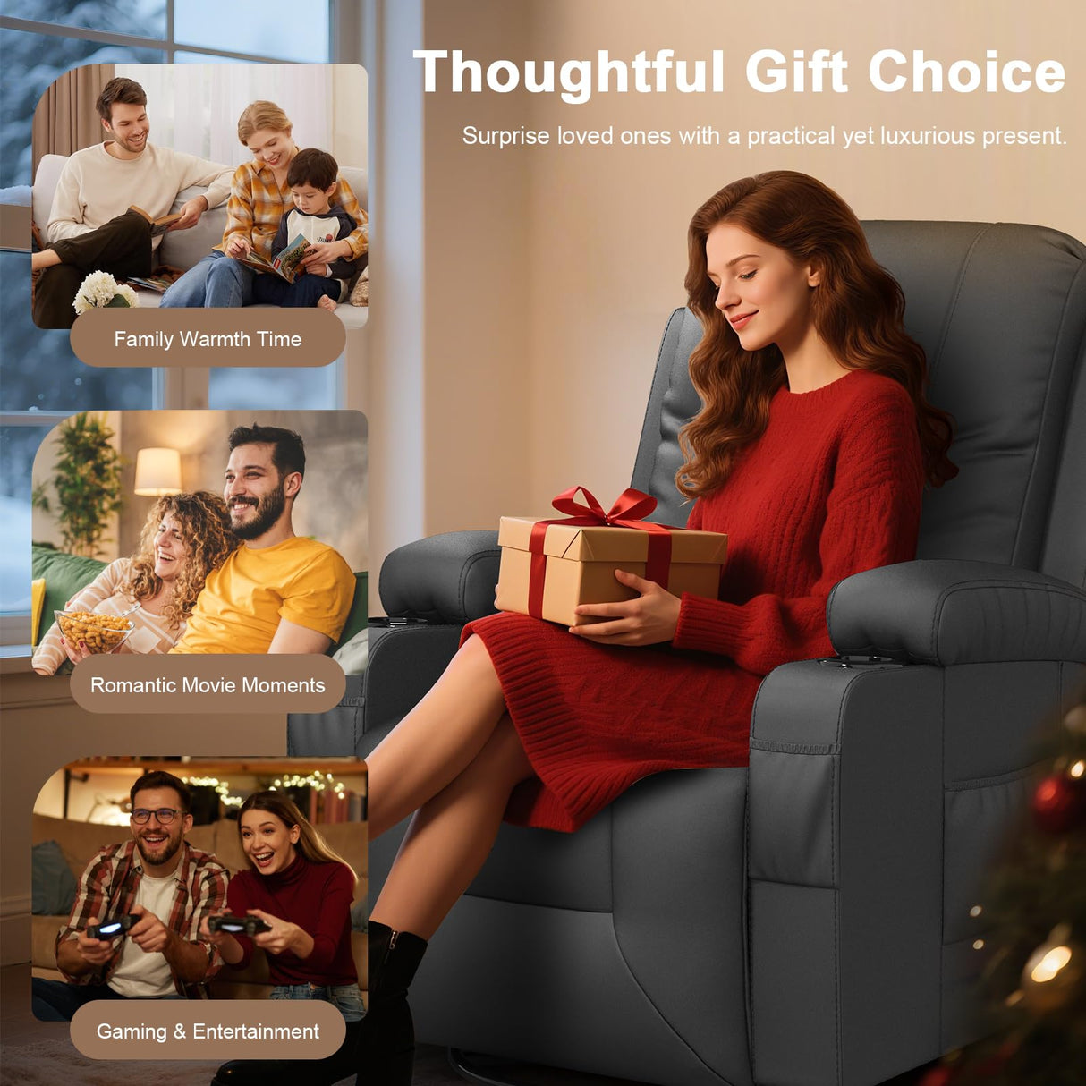 YONISEE Living Room Furniture Set, Loveseat Recliner and 2PC Massage Recliner Chair, Luxury Reclining Sofa 3PC Set for Living Room (2+1+1, Dark Gray) YONISEE