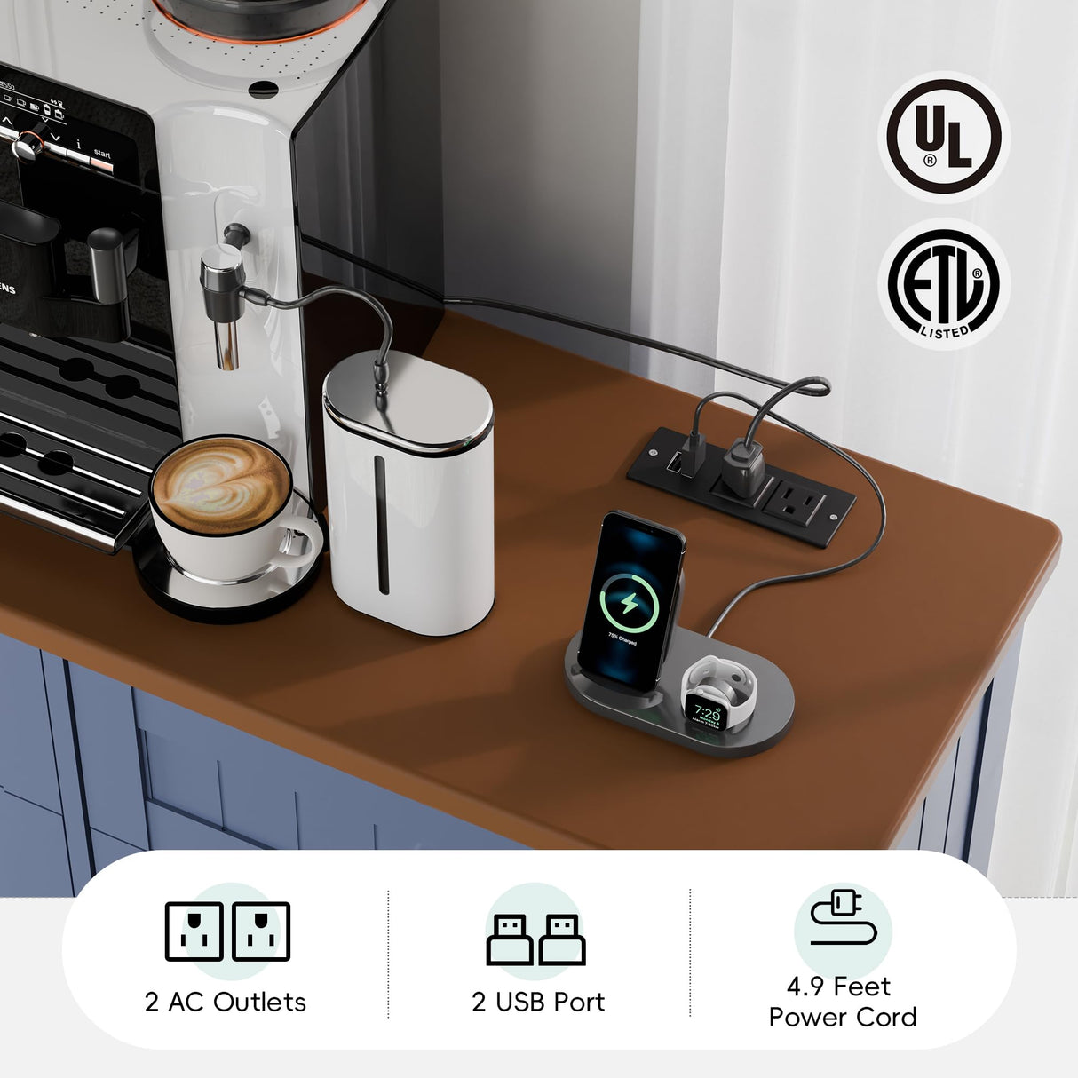 Betterhood Double Tilt Out Trash Cabinet with Power Outlet, 10 Gallon Trash Cabinet with Storage,Pet Proof Trash Can with 2 AC & USB Sockets for Kitchen,Living Room (Blue) Betterhood