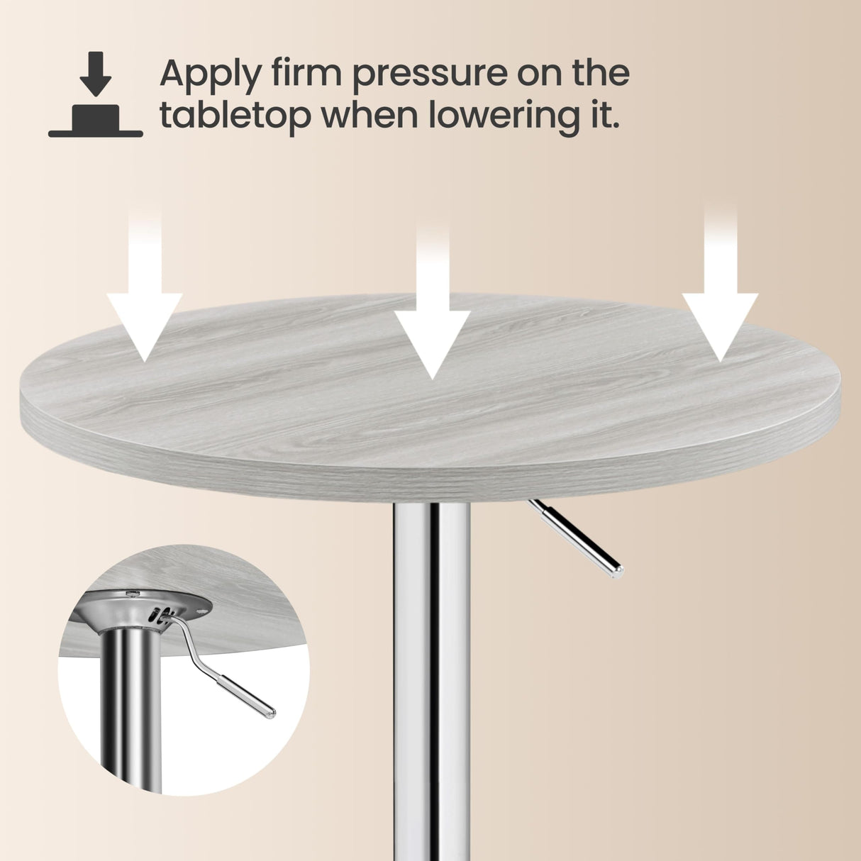 Yaheetech Round Bar Table, Adjustable Height and 360° Swivel Bar Tables, Cocktail Table with MDF Top, Silver Leg Base for Bar, Bistro, Café, Grey Yaheetech