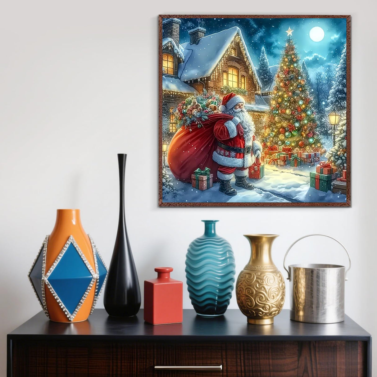 Santa Claus House Diamond Painting Kits for Adults, 5D Winter Diamond Art Kits for Adults Beginners, DIY Full Round Drill Diamond Dot Painting Gem Art Kits for Adult, Home Wall Decor 13.8x13.8 Inch LKHMVCA
