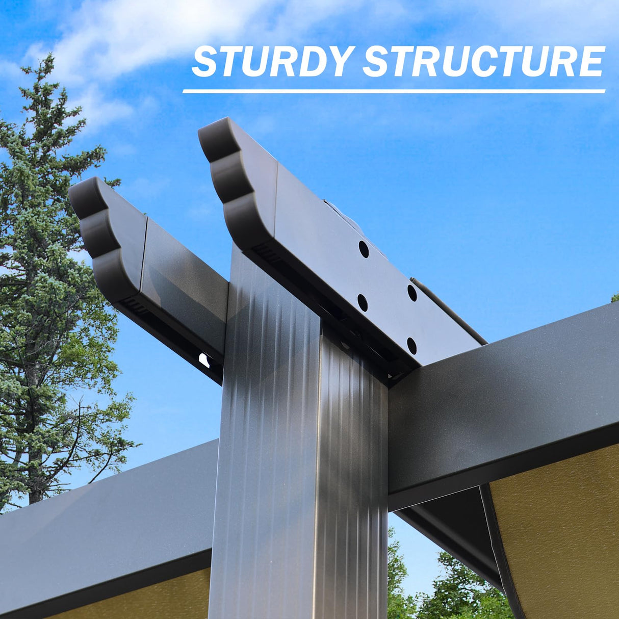 BPS 12' x 20' Outdoor Pergola with Retractable Shade Canopy, Dark Gray Matte Aluminum Frame, 2 Pieces Roller Shade Curtain, Grape Trellis Pergola for Patio Backyard and Deck - Khaki BPS