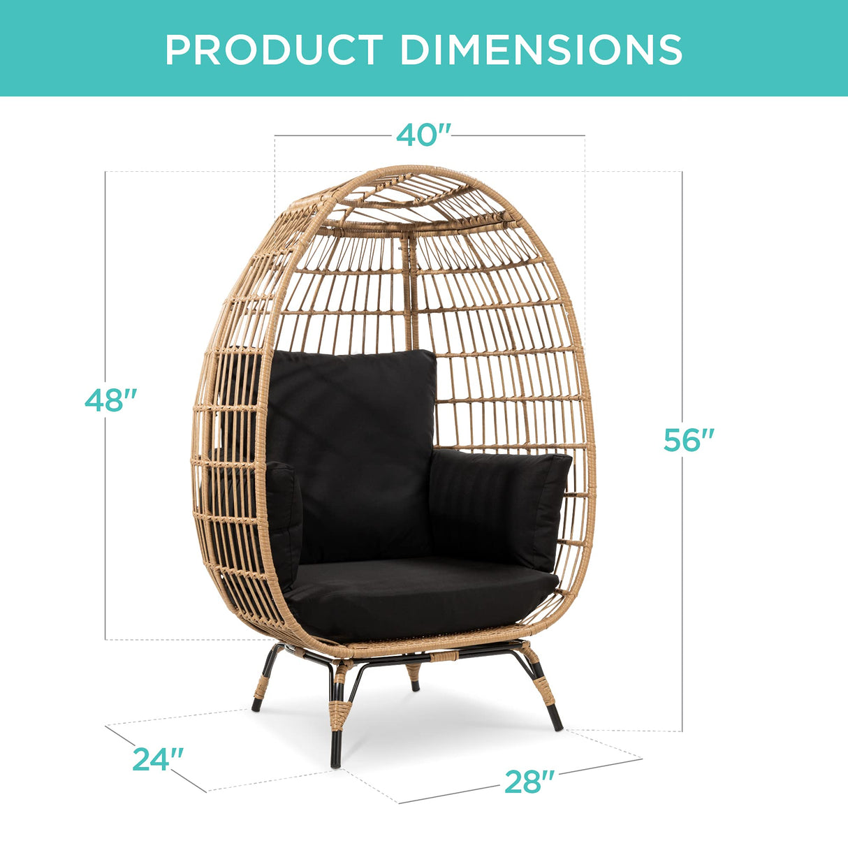 Best Choice Products Wicker Egg Chair, Oversized Indoor Outdoor Lounger for Patio, Backyard, Living Room w/ 4 Cushions, Steel Frame, 440lb Capacity - Black Best Choice Products