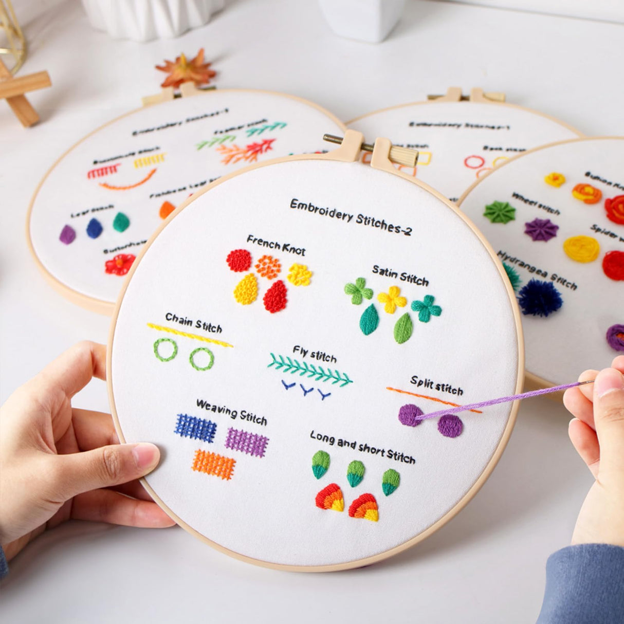 6 Sets Embroidery Kit for Beginners to Learn 28 Basic Embroidery Cross Stitch Practice Kit,DIY Hand Embroidery Kits Includes Stamped Flower Pattern, Hoop, Color Threads,Tools KintKita