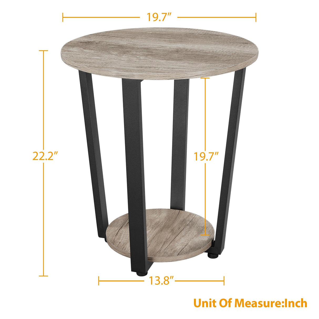 Yaheetech Farmhouse Round End Table with Storage Shelf, 2 Tier Side Table with Metal Frame and Sturdy Wood, Sofa Side Table for Living Room Small Spaces, Easy Assembly, Gray Yaheetech