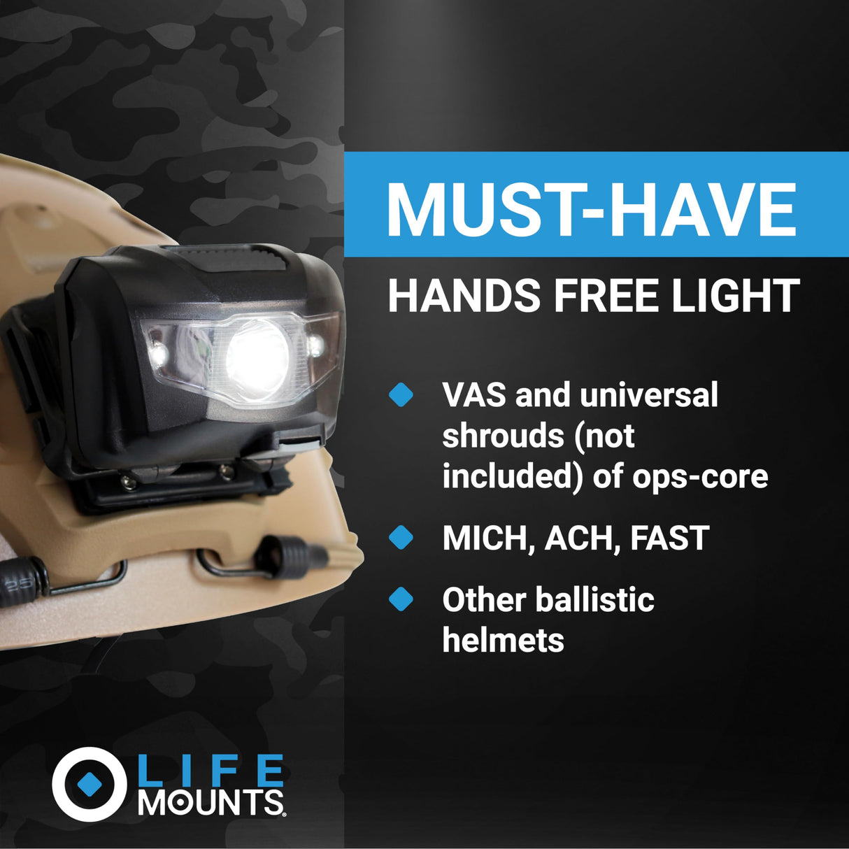 Life Mounts - LED Tactical Helmet NVG Shroud Light - Helmet-Mounted Flashlight Stay Safe and Light Your Way - Designed for Tactical and Ballistic Helmets - Grey Life Mounts