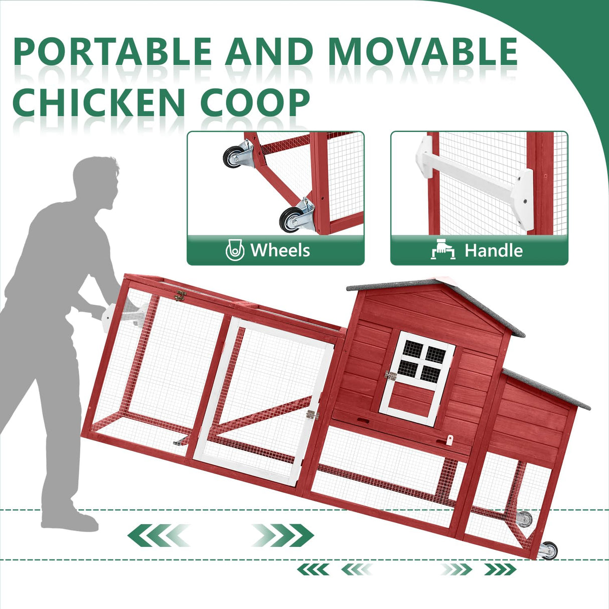 Magazoopet 79" L Chicken Coop with Run, Mobile Chicken Hen House with Nesting Boxes, Wheels, Outdoor Indoor Rabbit Hutch, Poultry Cage for Chickens Ducks Bunny with Removable Tray, Ramp (Red) Magazoopet