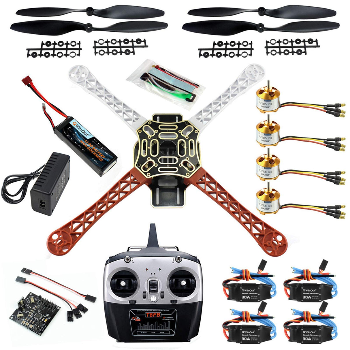 QWinOut DIY 2.4G 8CH KK V2.3 F450 Frame RC Quadcopter 4-Axle UFO Unassembly Kit RTF/ARF Drone (KK FC Version) QWinOut