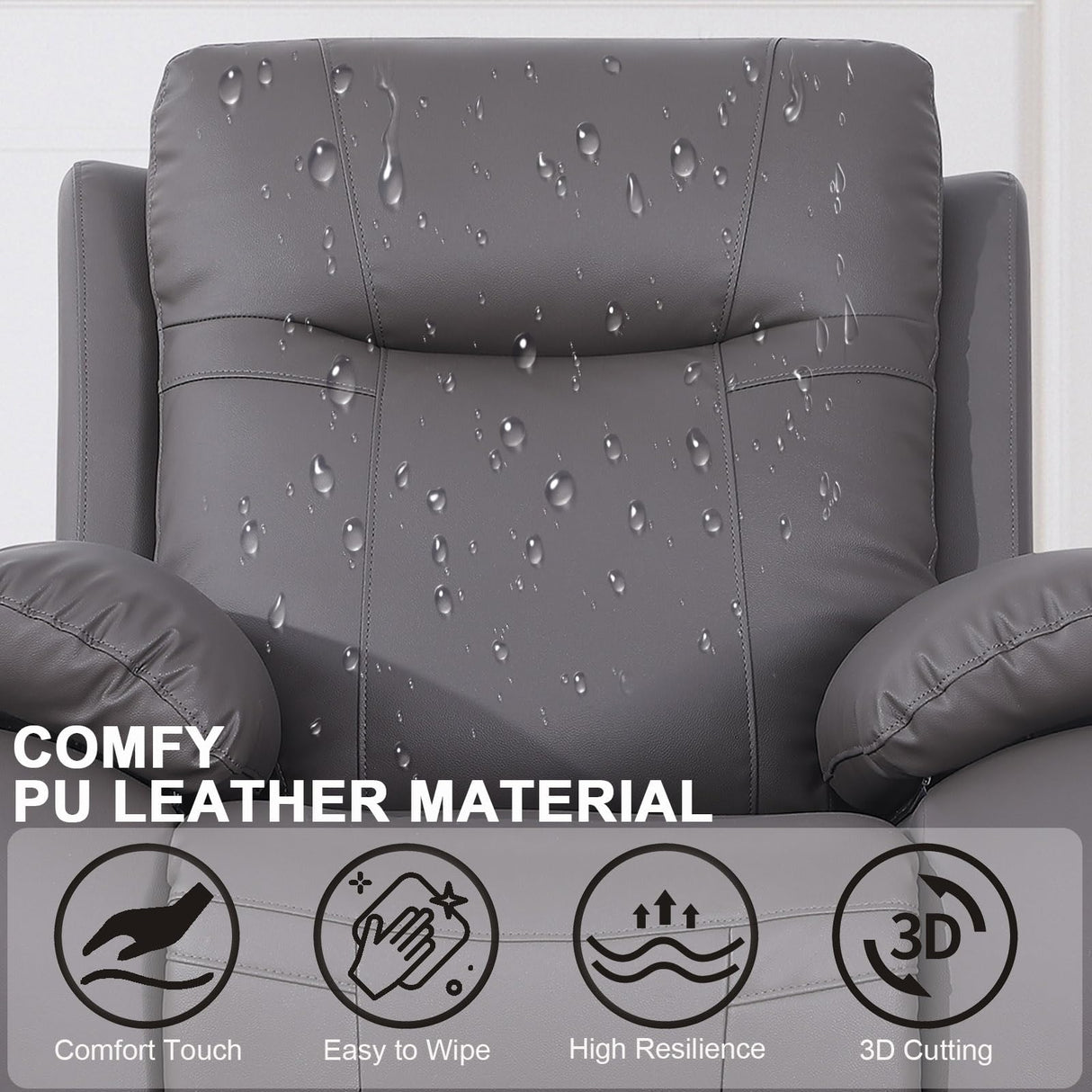 Manual Recliner Sofa Set Furniture for Living Room, Leather Reclining Sofa, Home Theater Seating 3 Pcs Included Recliner Chair, Reclining Loveseat and 3 Seater Sofa with Console Storage (1+2+3), Gray poplarbox