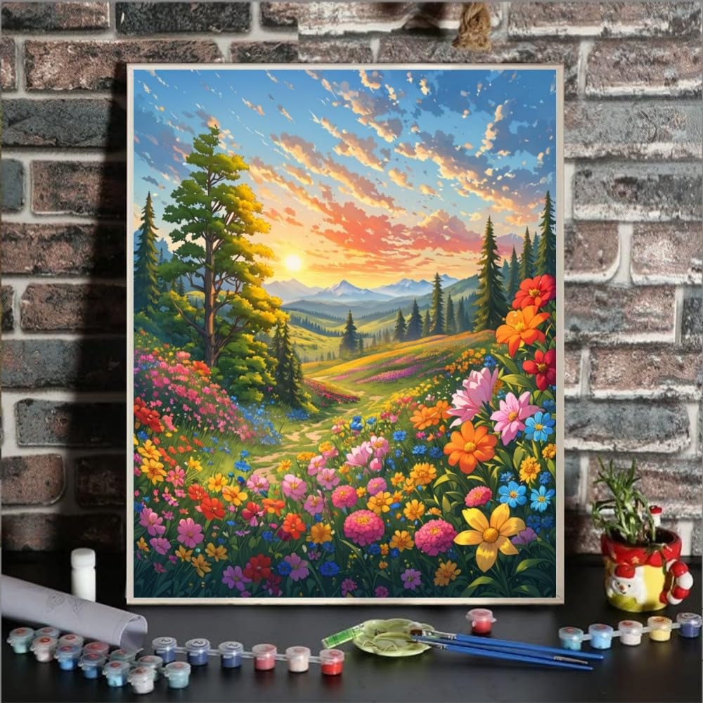 ldazao Landscape Adult Paint by Number Kits, Paint by Numbers Flowers,Flower Paint by Numbers Kit for Adults, DIY Canvas Oil Painting Paint by Number for Gift Home Wall Decor 16x20 Inch ldazao