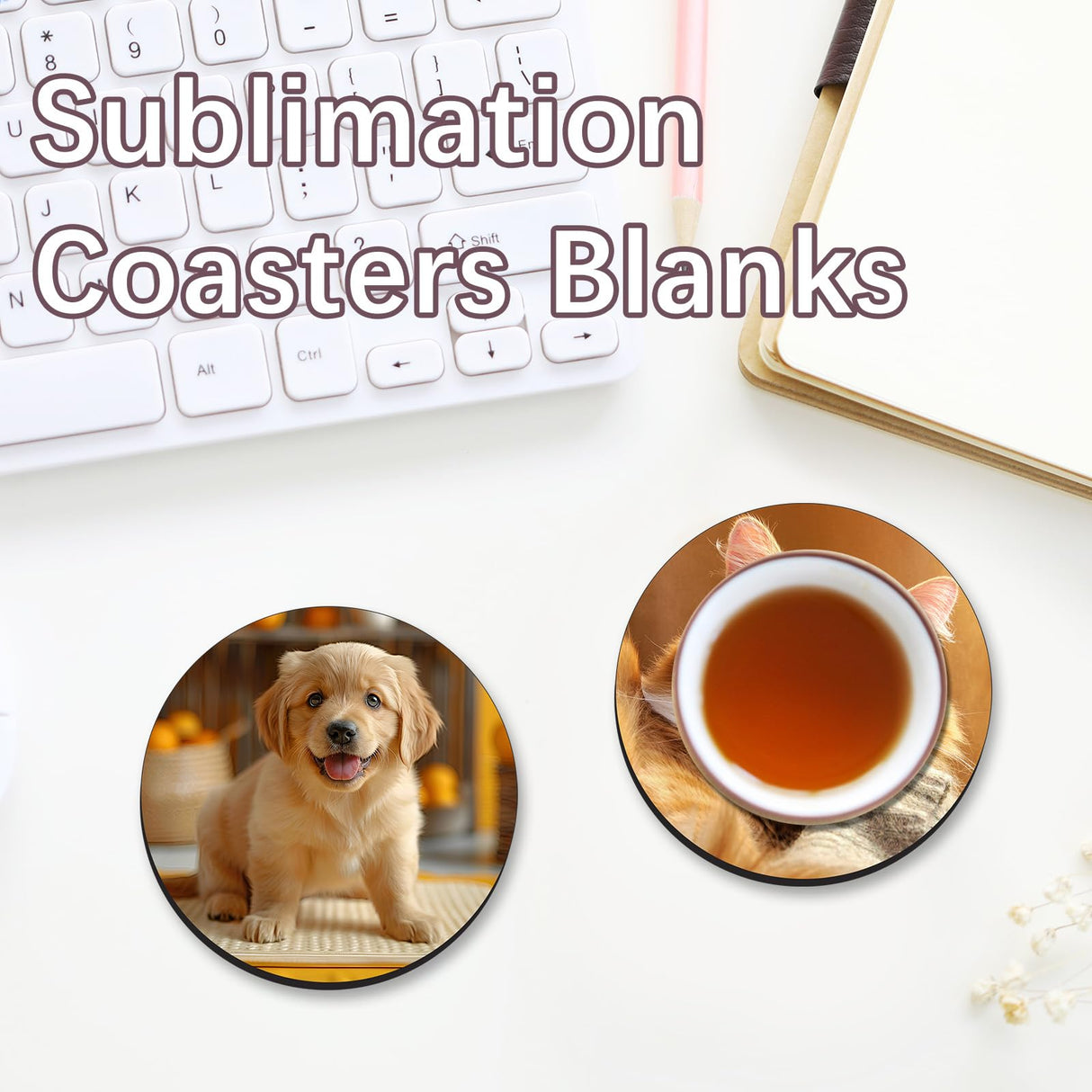 12 Pcs Sublimation Round Coaster Blanks Products Bulk MDF Sublimation Coasters Blanks with Cork Back Hardboard Cork Coasters Blanks MDF Sublimation Cork Coasters 3.86x3.86 Inch AiDiYGECO