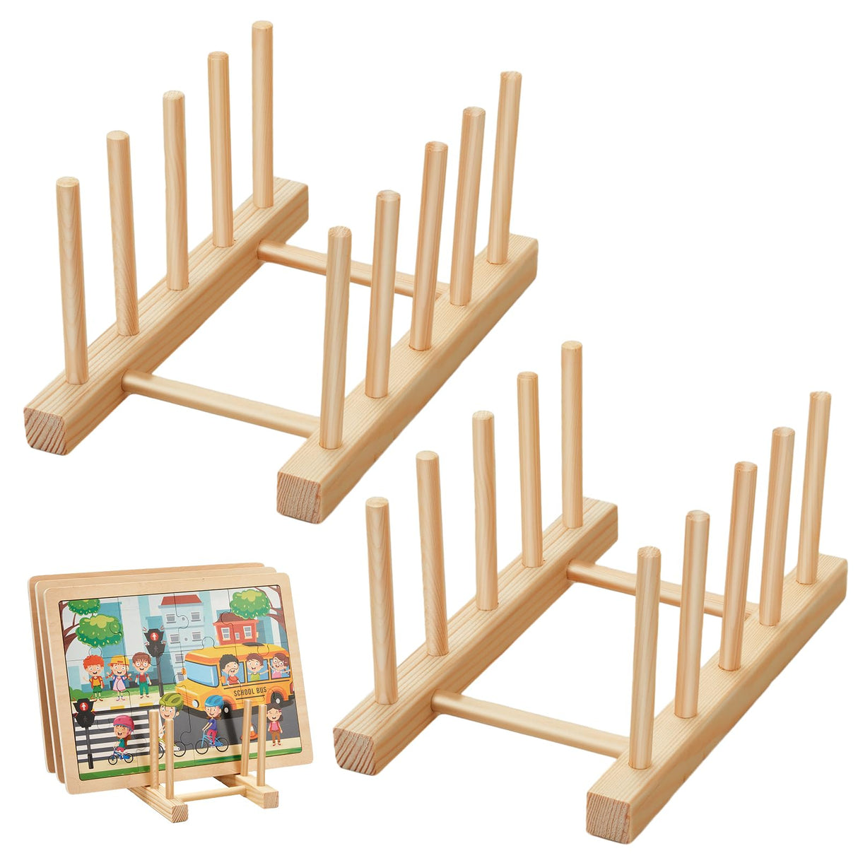 Barydat 2 Pcs Wooden Puzzle Display Stand Jigsaw Holder Rack Puzzle Storage Organizer Shelf for Adults Craft Collection Lovers Barydat