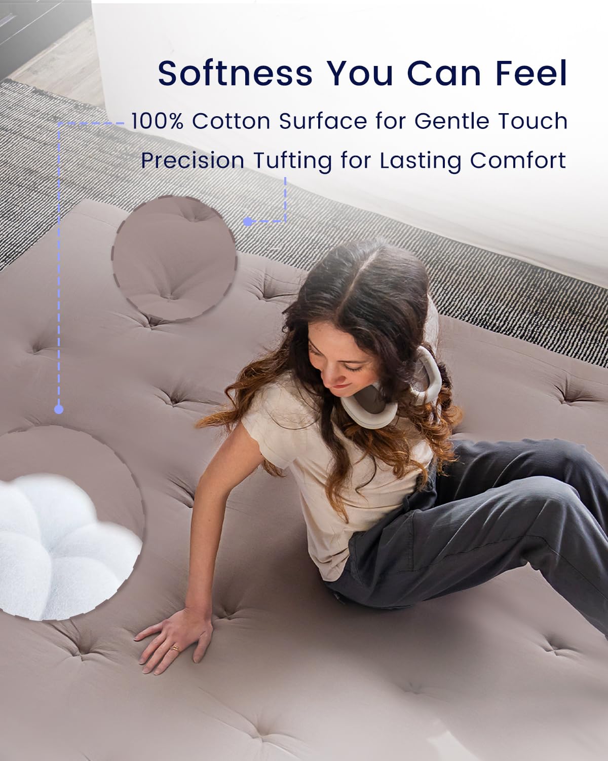 ZonLi Japanese Floor Futon Mattress Full Size 60"x 80",100% Cotton 2.5'' Thicken Tatami Mattress,Foldable Sleeping Pad,Portable Dormitory Tatami Mat,Roll Up Floor Lounger Bed for Adult (Grey) ZonLi