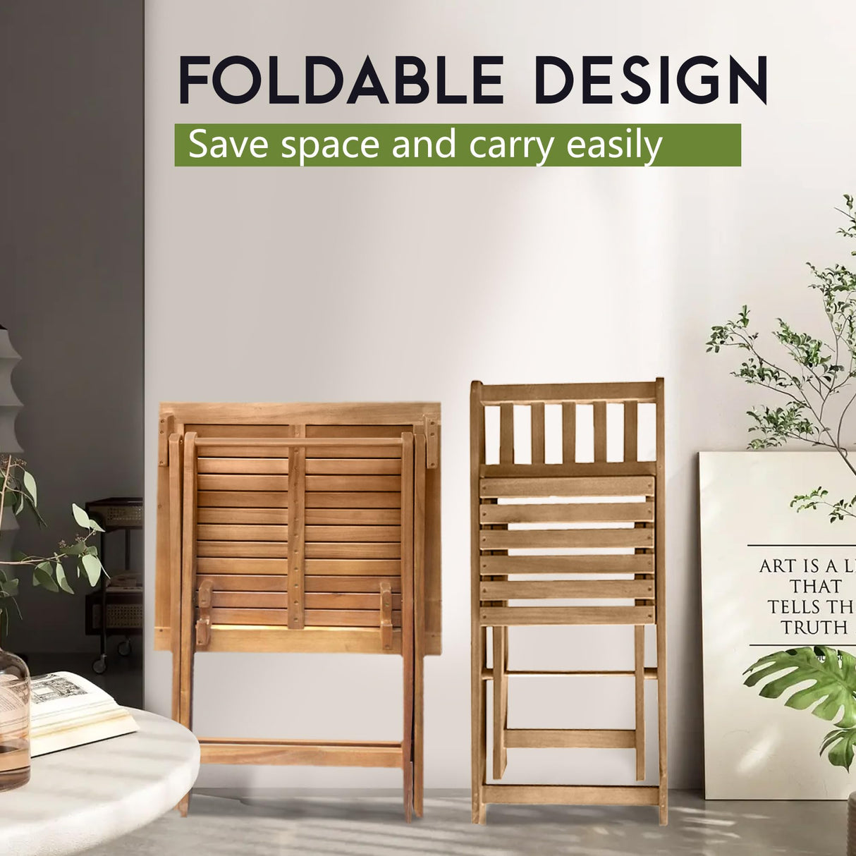 PayLessHere Outdoor Patio Furniture Set Bistro Table and Chairs Set of 2 Acacia Wood Bistro Set for Pool Beach Backyard Balcony Porch Wooden Furniture, Natural Oiled PayLessHere