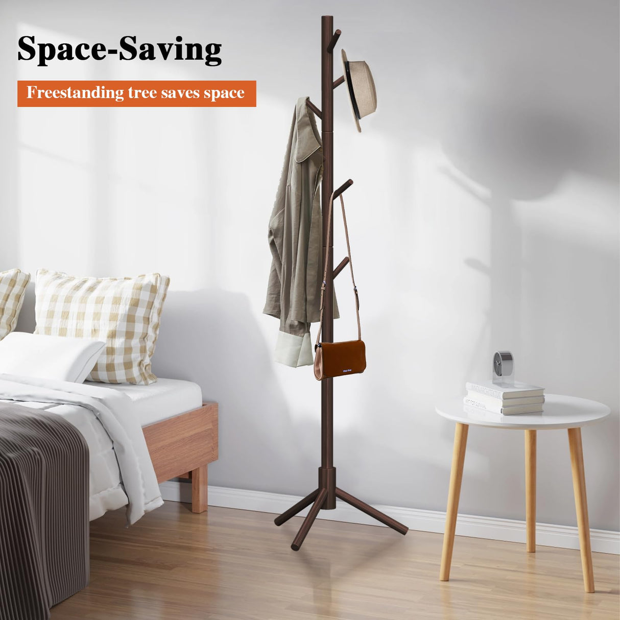 Z&L HOUSE Coat Rack Freestanding, Pure Natural Solid Wooden Coat Tree, 8 Hooks And Adjustable Height Floor Hanger, Used In The Bedroom Living Room Office To Hang Clothes, Hats, Bags Z&L HOUSE
