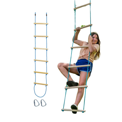 Trelines 7' Wooden Climbing Rope Ladder - The Ultimate Kids' Ninja Warrior Obstacle Course Accessory - Perfect for Enhancing a Ninja or Swing Set Kit, or Even Over Tree Branch. Get Outside