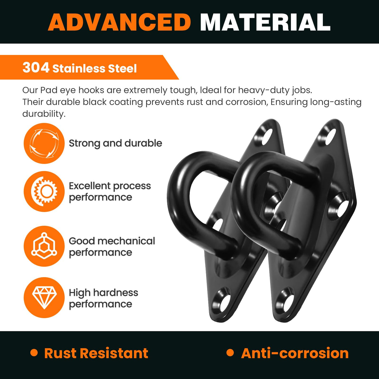 Aheucndg 1700 lb Capacity Hammock Hanging kit, 2 Pack M10 Premium Heavy Duty Pad Eye Hooks + 2 Pack Snap Hooks and 8 Pack Heavy Duty Screws for Outdoor Indoor Activity. Aheucndg