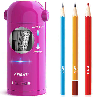 AFMAT Electric Pencil Sharpener for Colored Pencils, Fully Automatic Robot Pencil Sharpener, Auto in & Out, Rechargeable Hands-Free for 7-11.5mm Jumbo Pencils, Home, Classroom